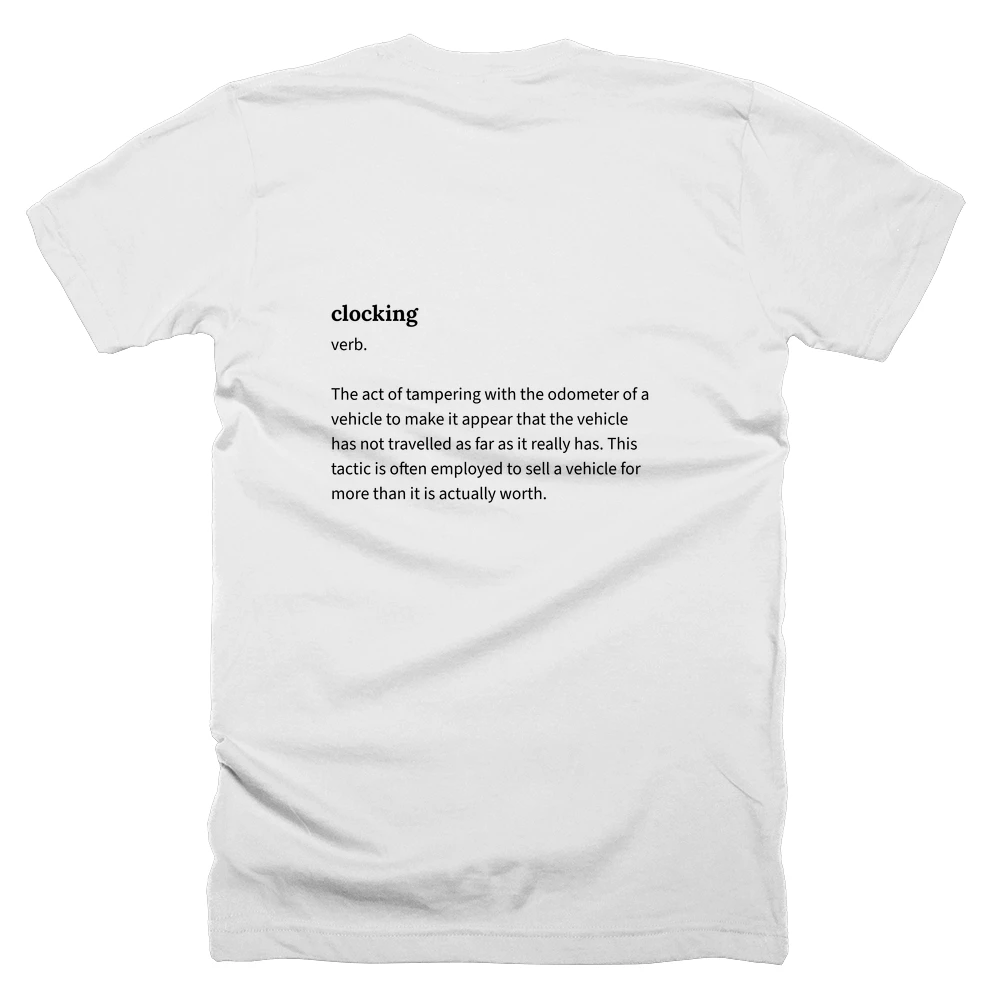 T-shirt with a definition of 'clocking' printed on the back