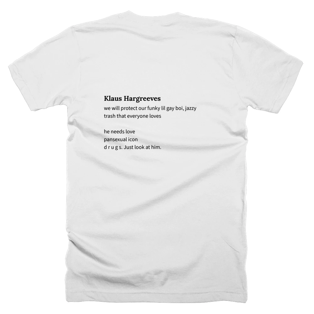 T-shirt with a definition of 'Klaus Hargreeves' printed on the back