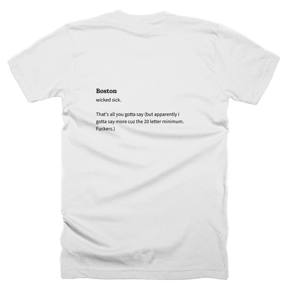 T-shirt with a definition of 'Boston' printed on the back