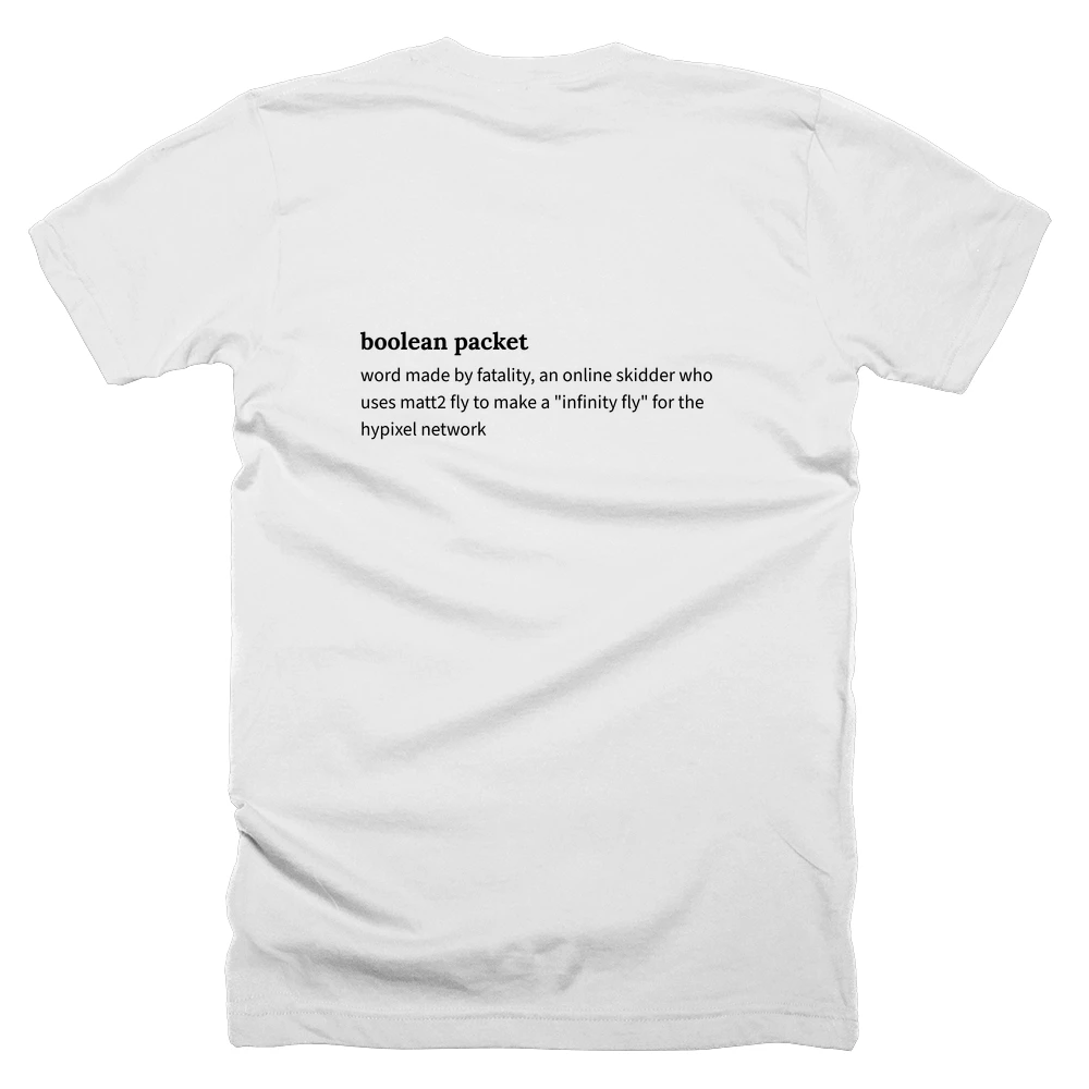 T-shirt with a definition of 'boolean packet' printed on the back