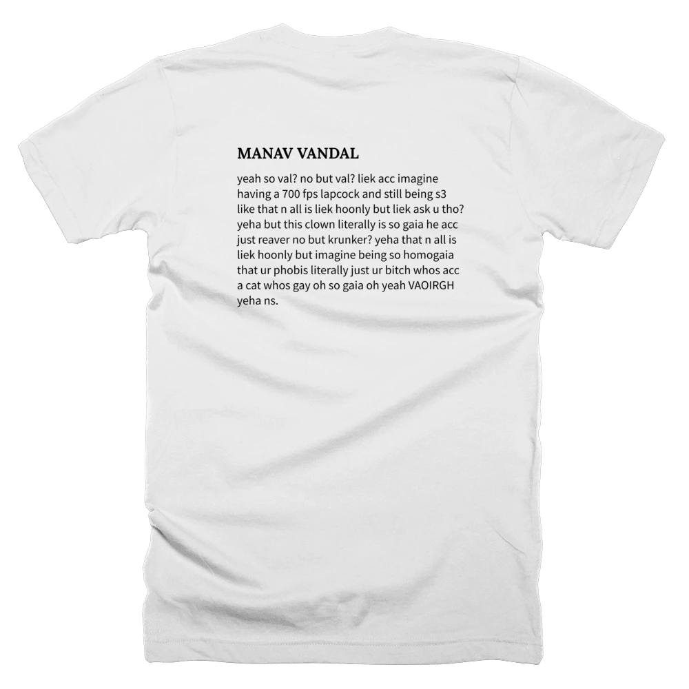 T-shirt with a definition of 'MANAV VANDAL' printed on the back