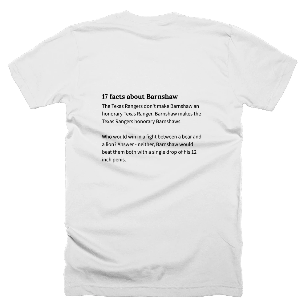 T-shirt with a definition of '17 facts about Barnshaw' printed on the back
