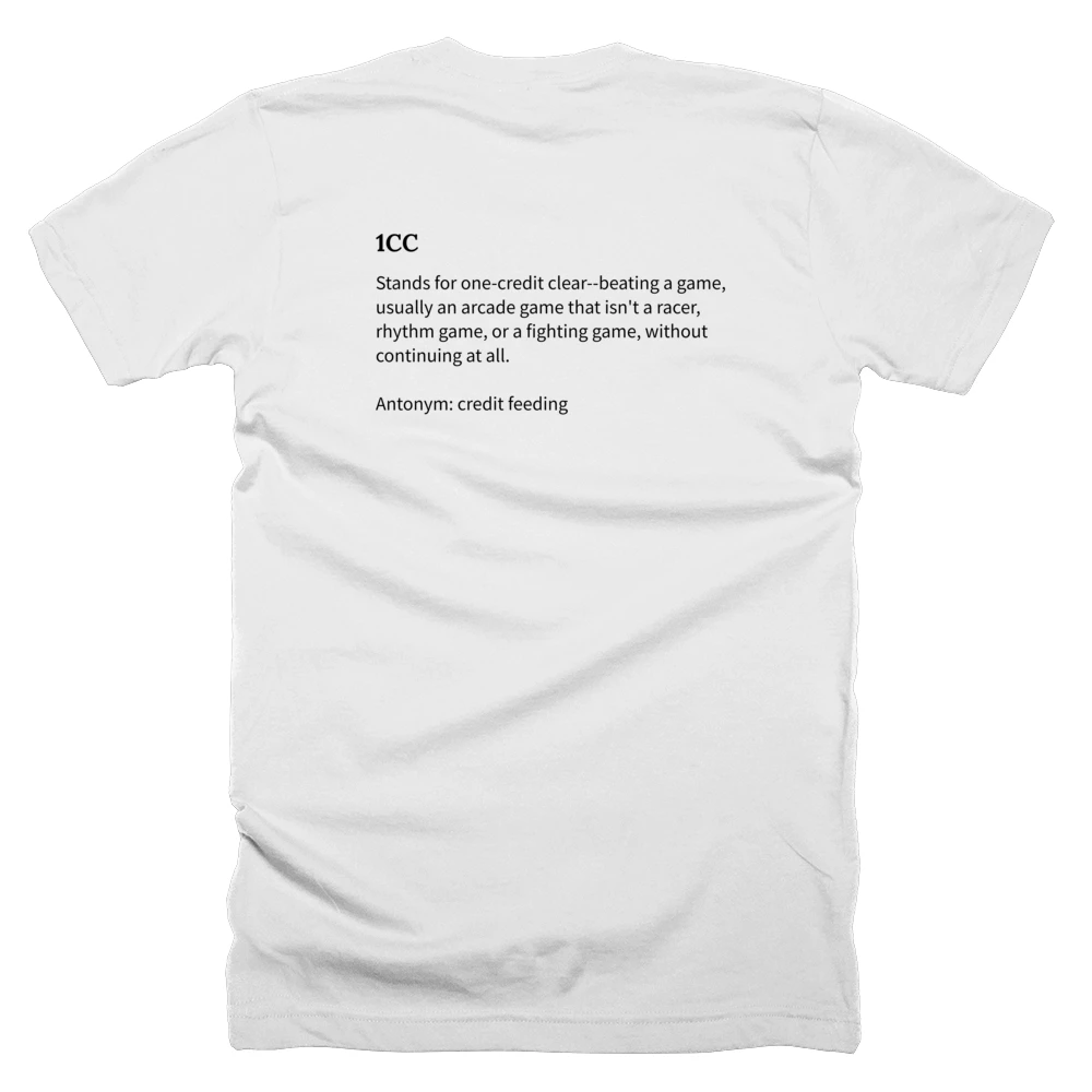 T-shirt with a definition of '1CC' printed on the back