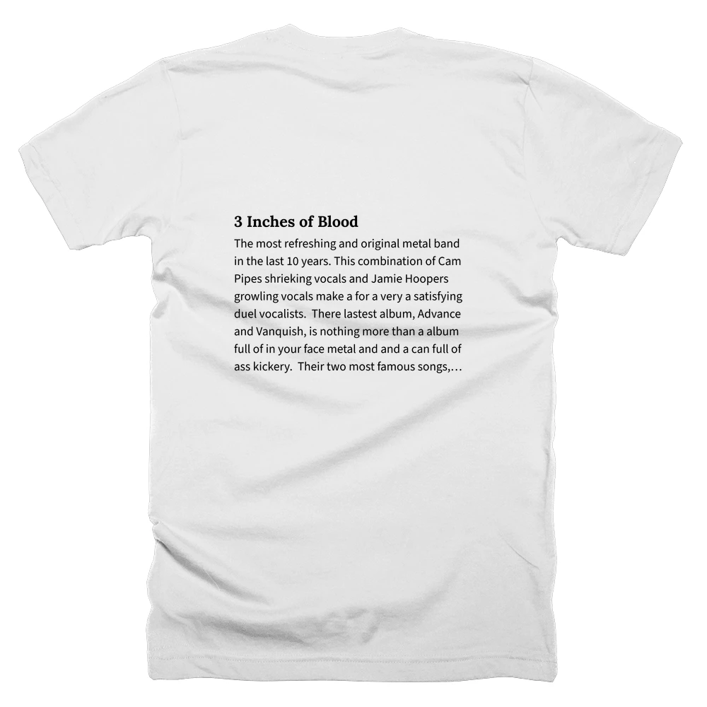 T-shirt with a definition of '3 Inches of Blood' printed on the back