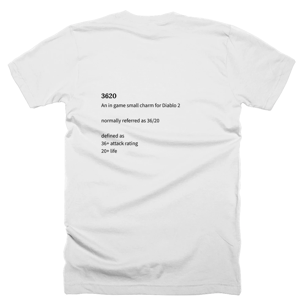 T-shirt with a definition of '3620' printed on the back