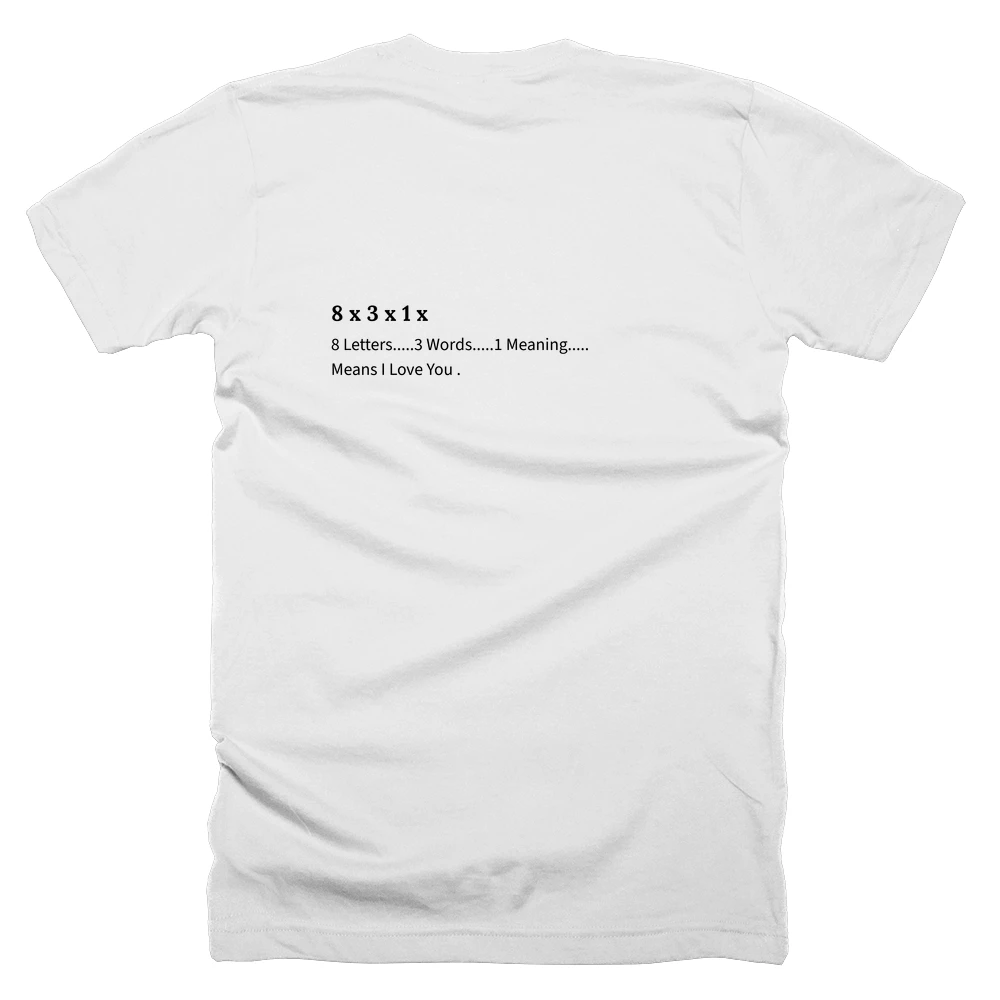 T-shirt with a definition of '8 x 3 x 1 x' printed on the back