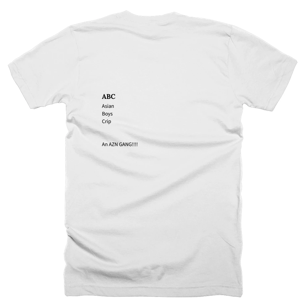 T-shirt with a definition of 'ABC' printed on the back