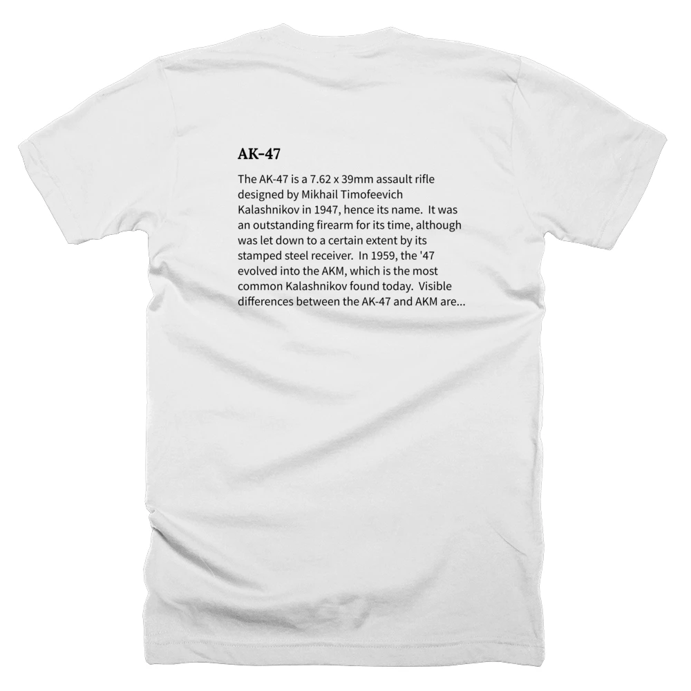 T-shirt with a definition of 'AK-47' printed on the back