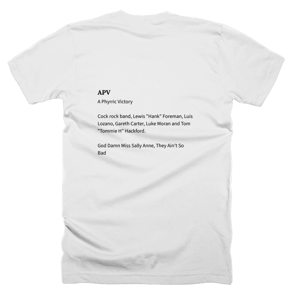 T-shirt with a definition of 'APV' printed on the back