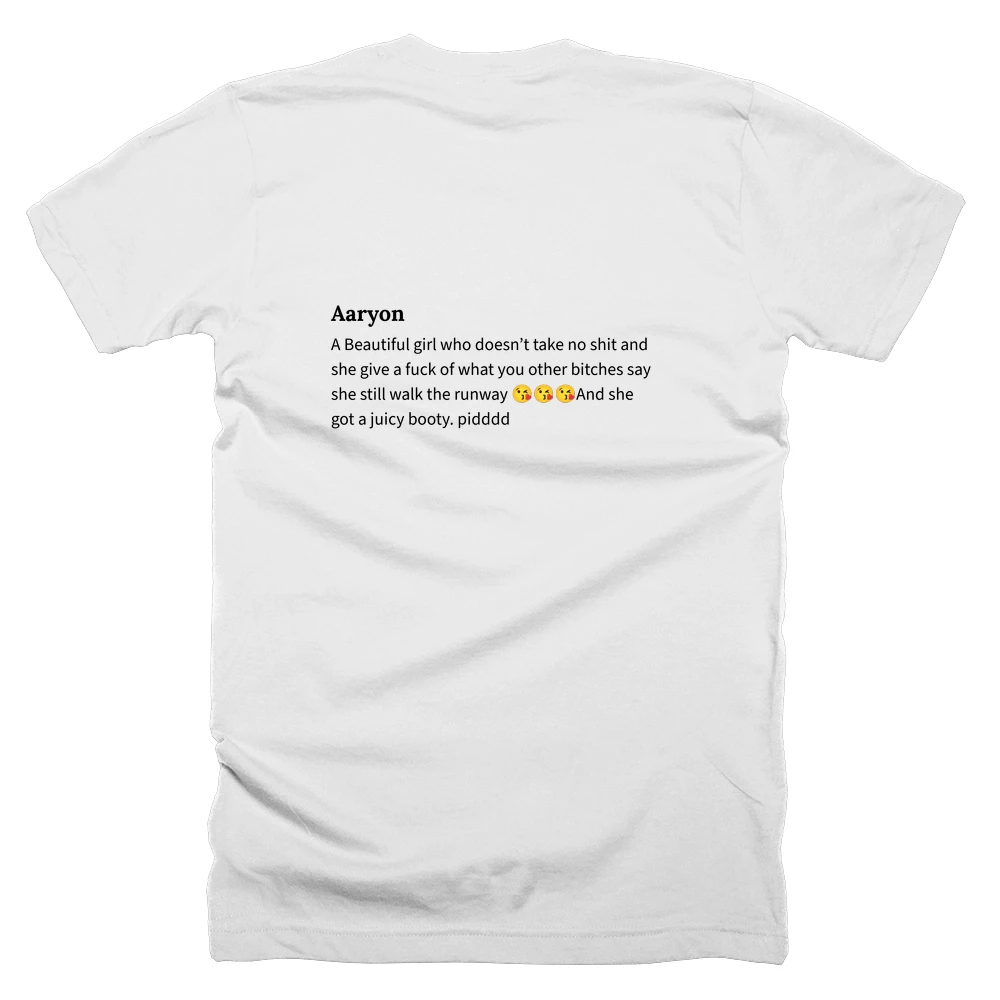 T-shirt with a definition of 'Aaryon' printed on the back