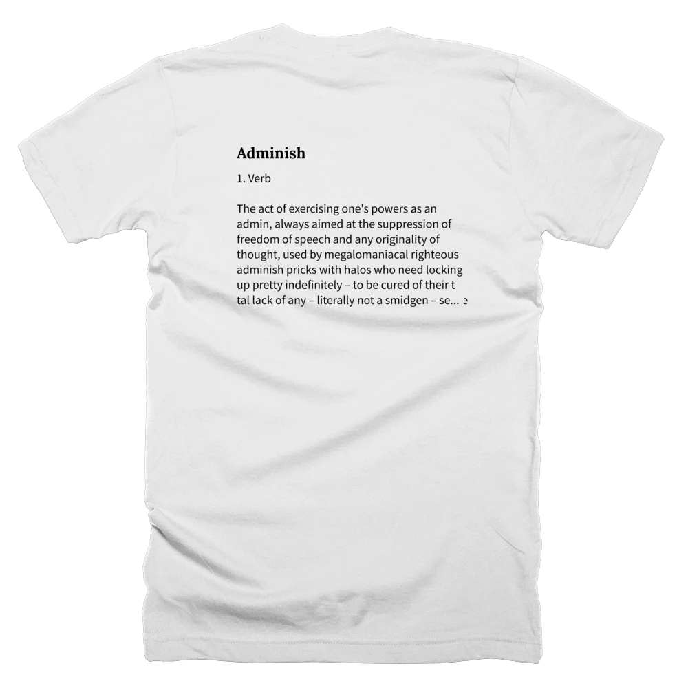 T-shirt with a definition of 'Adminish' printed on the back