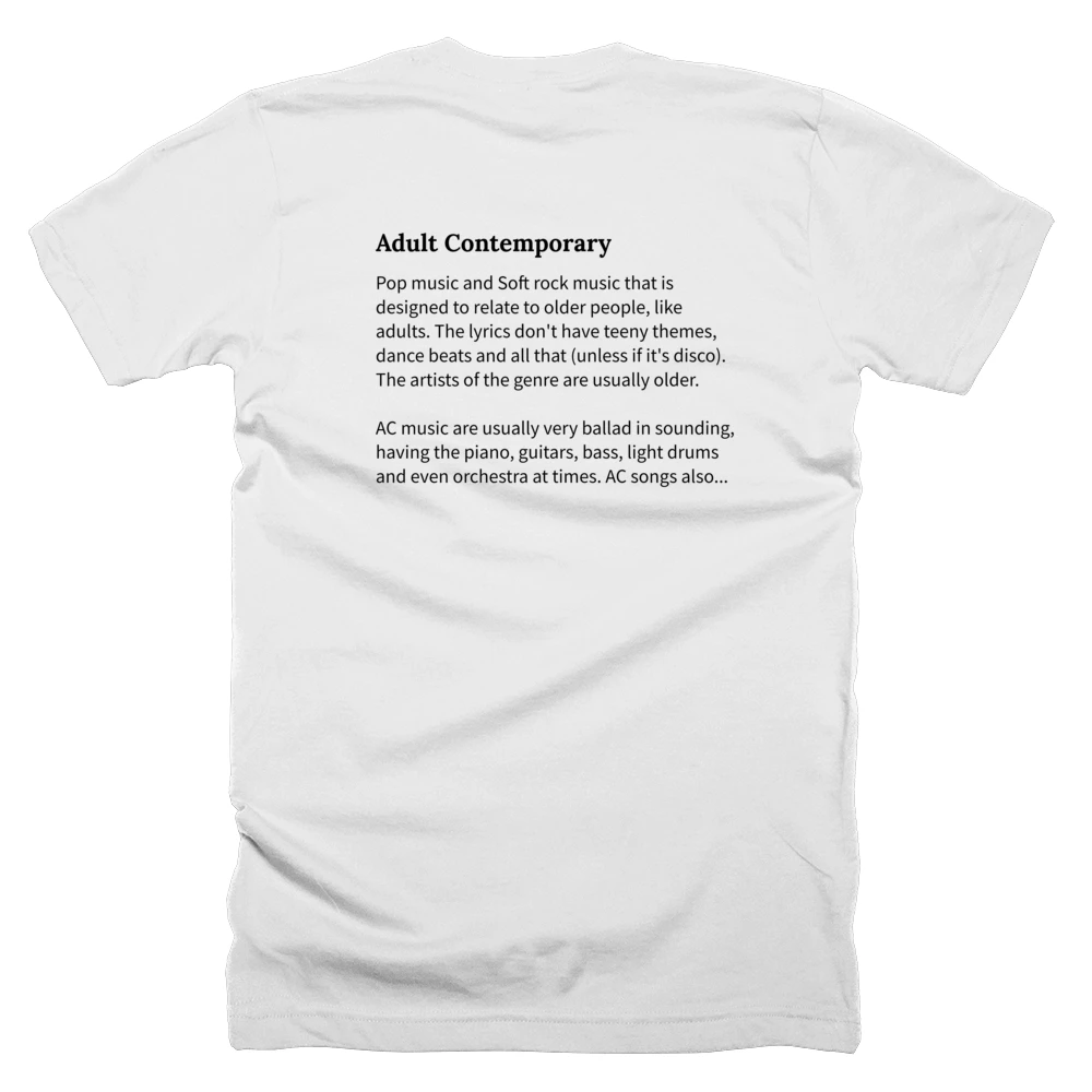 T-shirt with a definition of 'Adult Contemporary' printed on the back