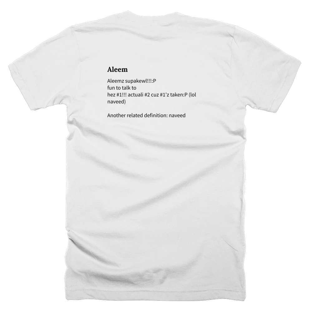 T-shirt with a definition of 'Aleem' printed on the back