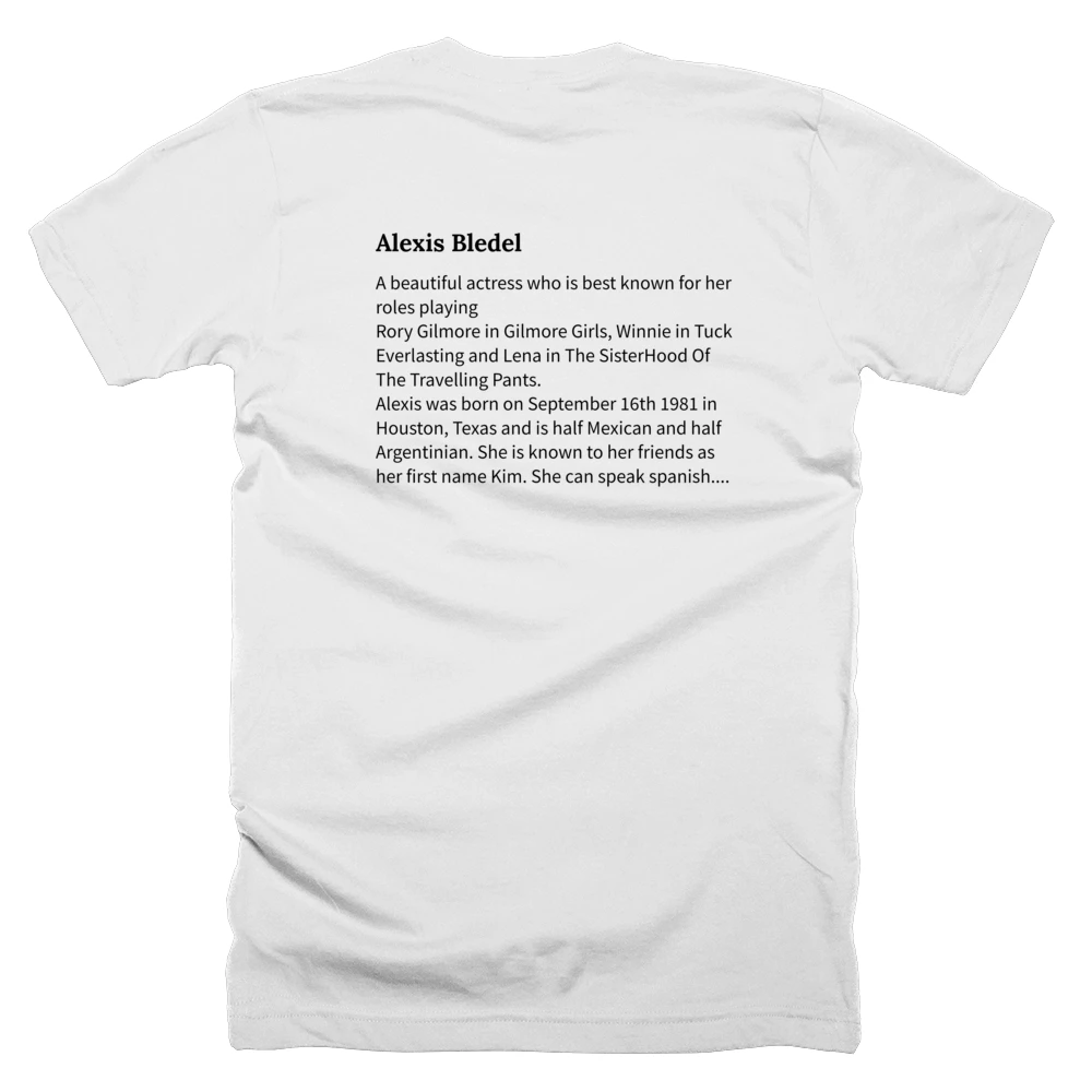 T-shirt with a definition of 'Alexis Bledel' printed on the back