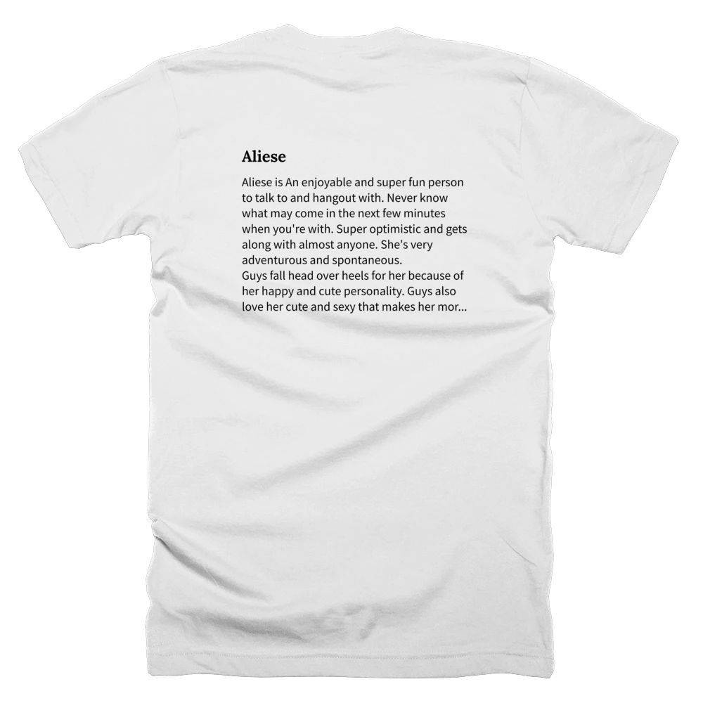 T-shirt with a definition of 'Aliese' printed on the back
