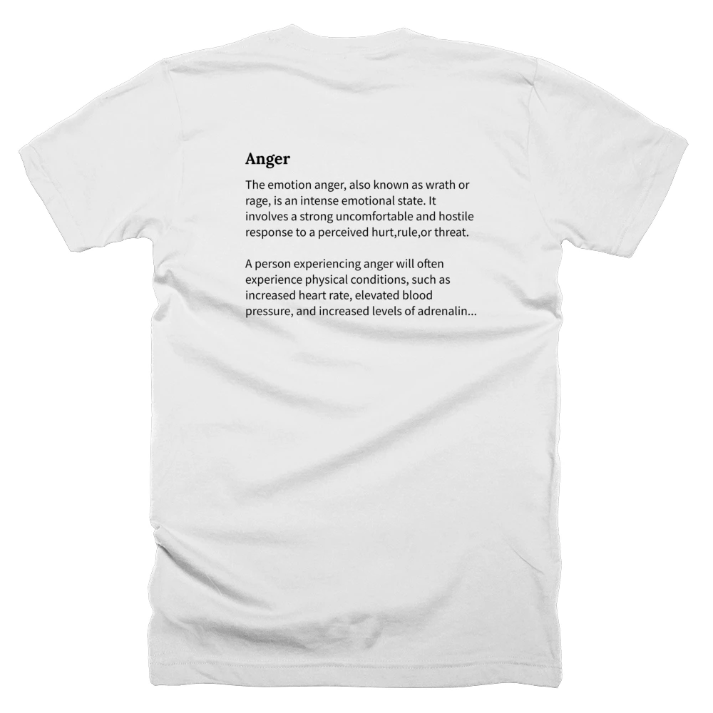 T-shirt with a definition of 'Anger' printed on the back