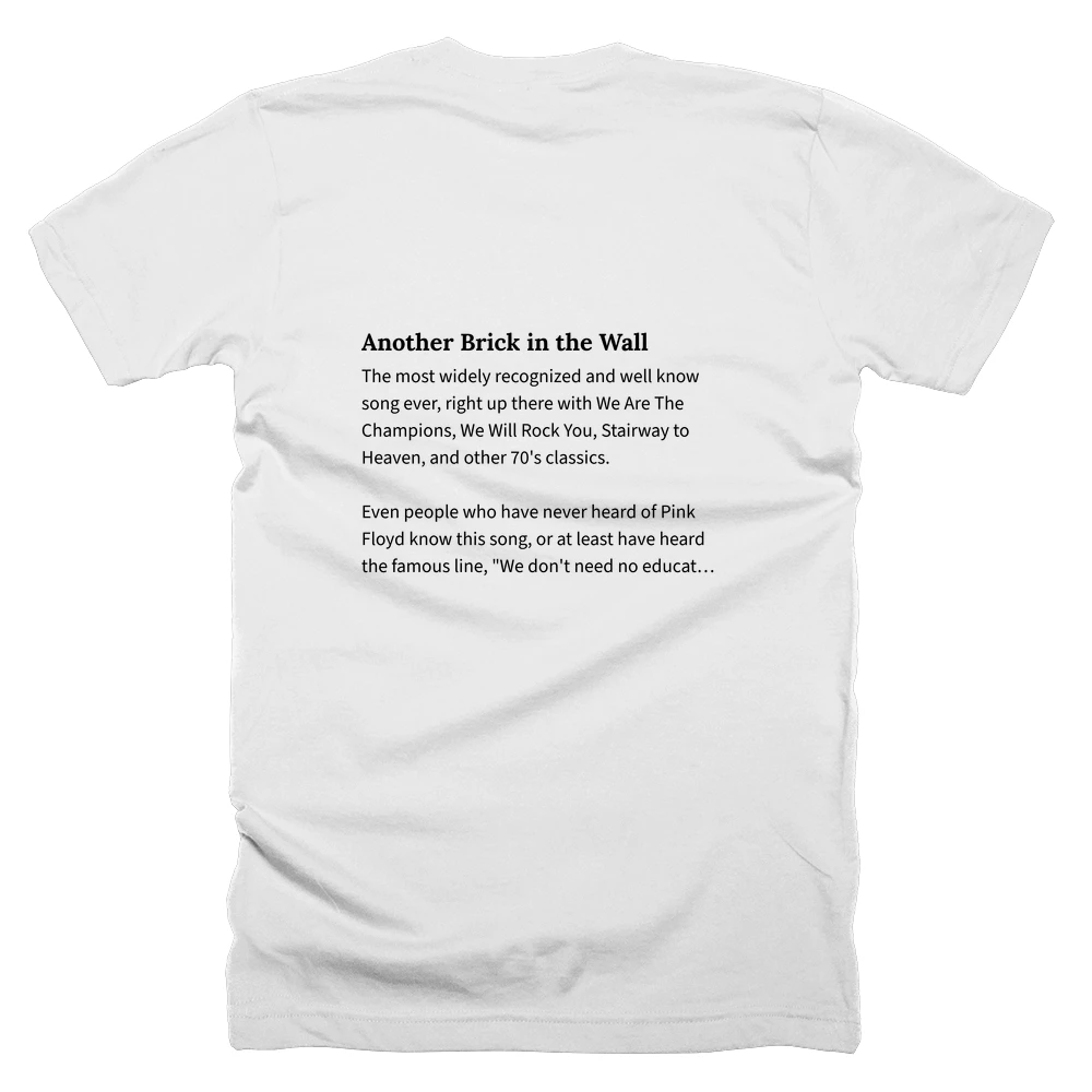 T-shirt with a definition of 'Another Brick in the Wall' printed on the back