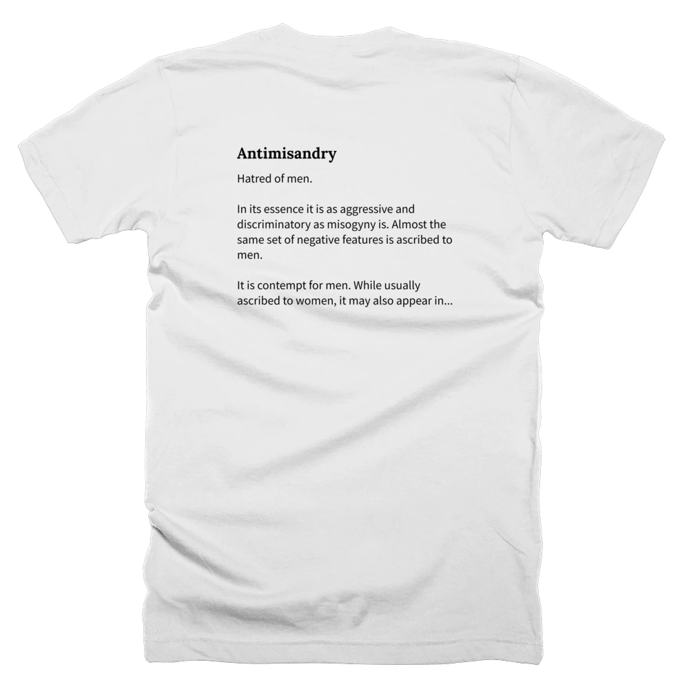 T-shirt with a definition of 'Antimisandry' printed on the back