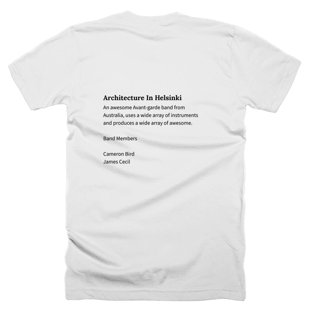 T-shirt with a definition of 'Architecture In Helsinki' printed on the back