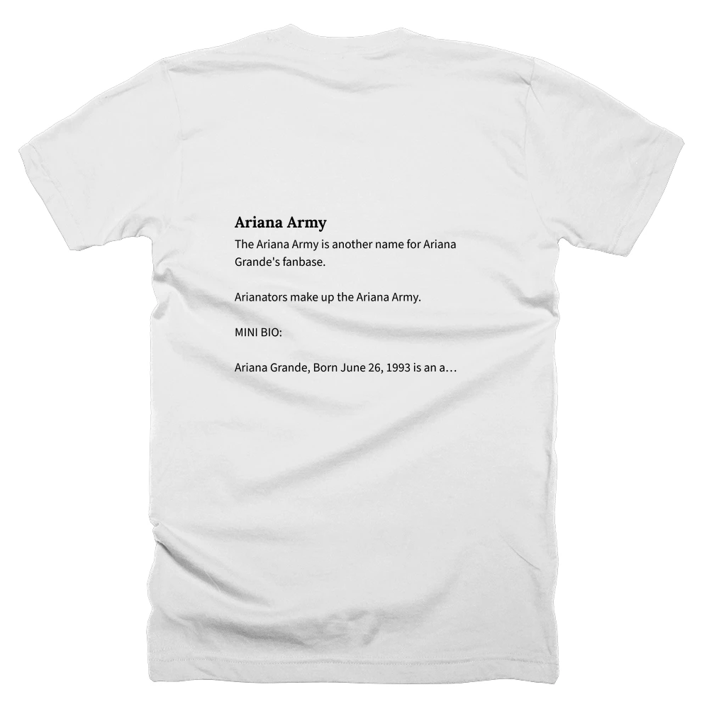 T-shirt with a definition of 'Ariana Army' printed on the back