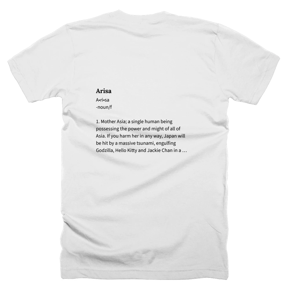 T-shirt with a definition of 'Arisa' printed on the back