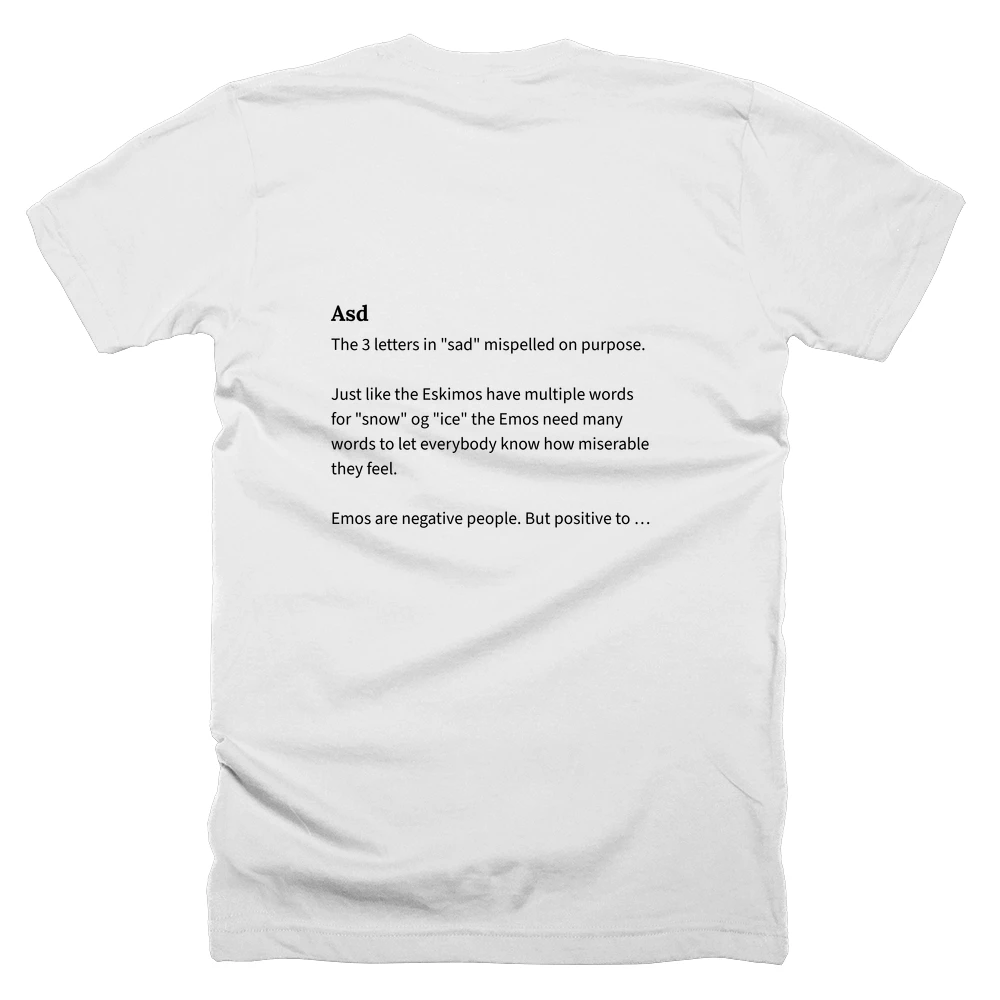 T-shirt with a definition of 'Asd' printed on the back