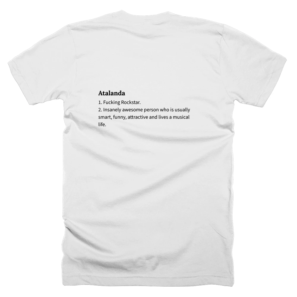 T-shirt with a definition of 'Atalanda' printed on the back