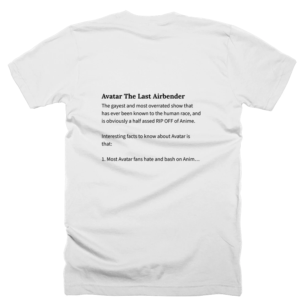 T-shirt with a definition of 'Avatar The Last Airbender' printed on the back