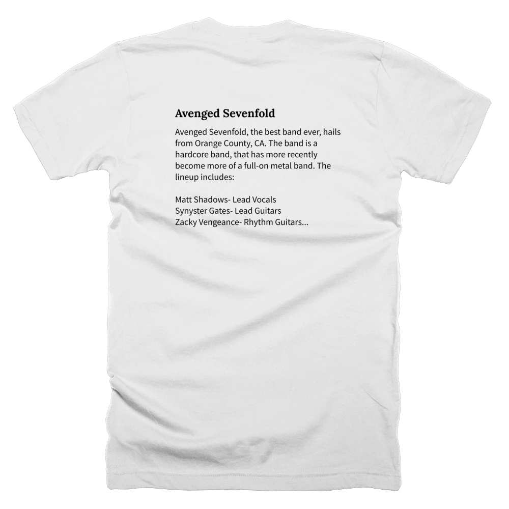 T-shirt with a definition of 'Avenged Sevenfold' printed on the back