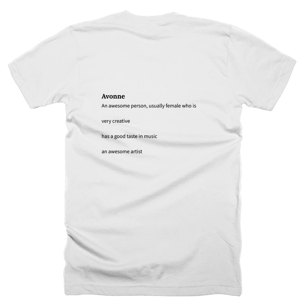 T-shirt with a definition of 'Avonne' printed on the back