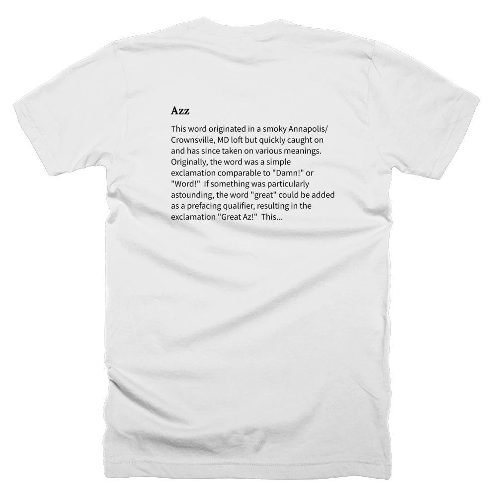 T-shirt with a definition of 'Azz' printed on the back