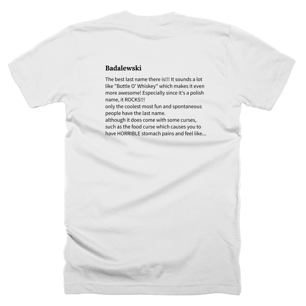 T-shirt with a definition of 'Badalewski' printed on the back