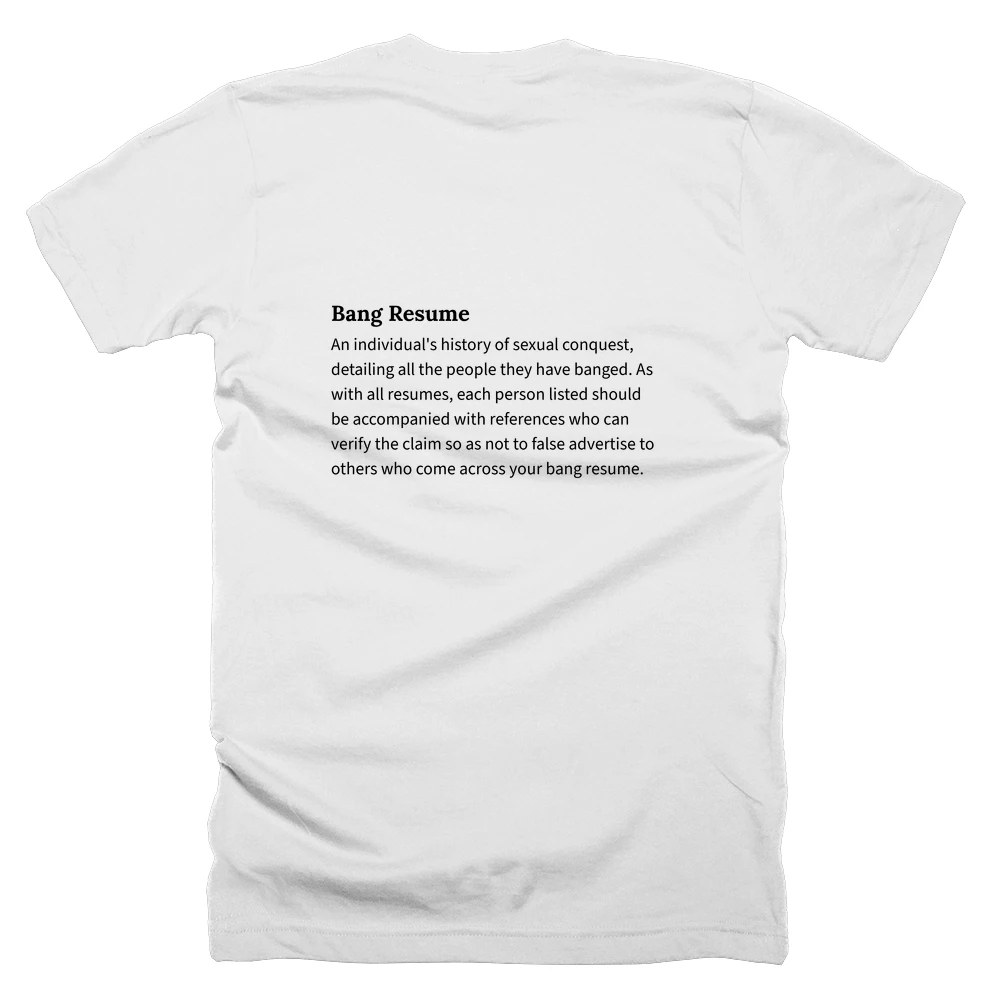 T-shirt with a definition of 'Bang Resume' printed on the back