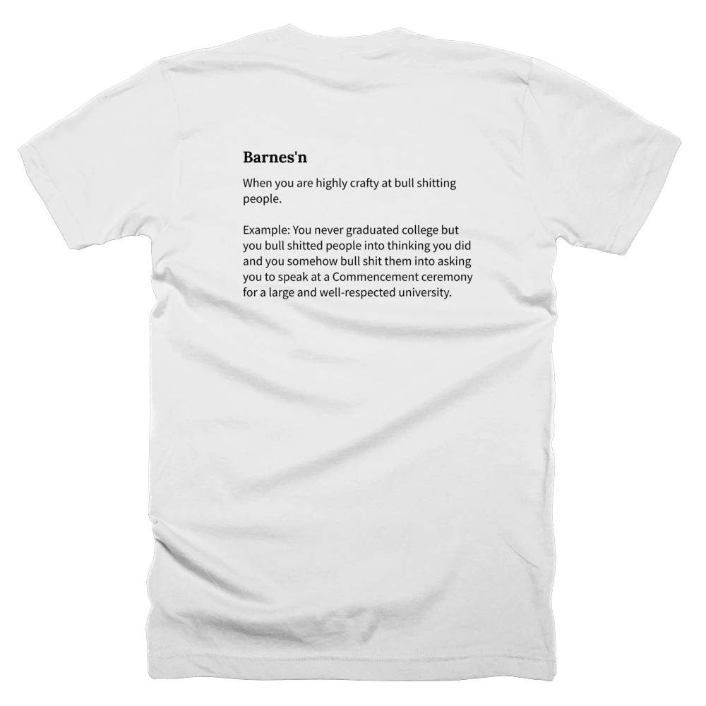T-shirt with a definition of 'Barnes'n' printed on the back