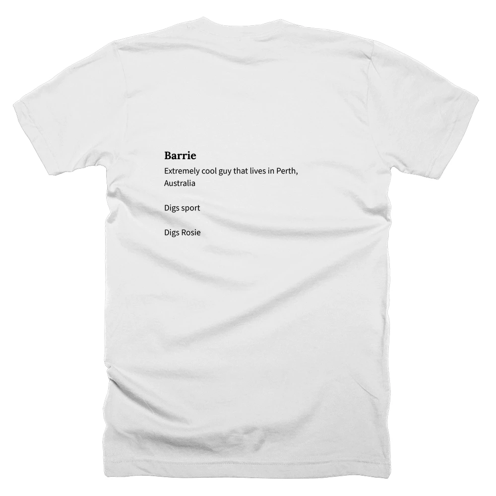 T-shirt with a definition of 'Barrie' printed on the back