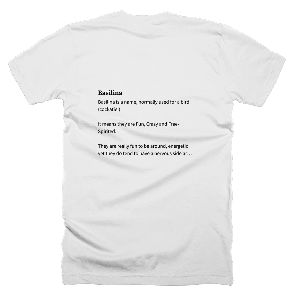 T-shirt with a definition of 'Basilina' printed on the back