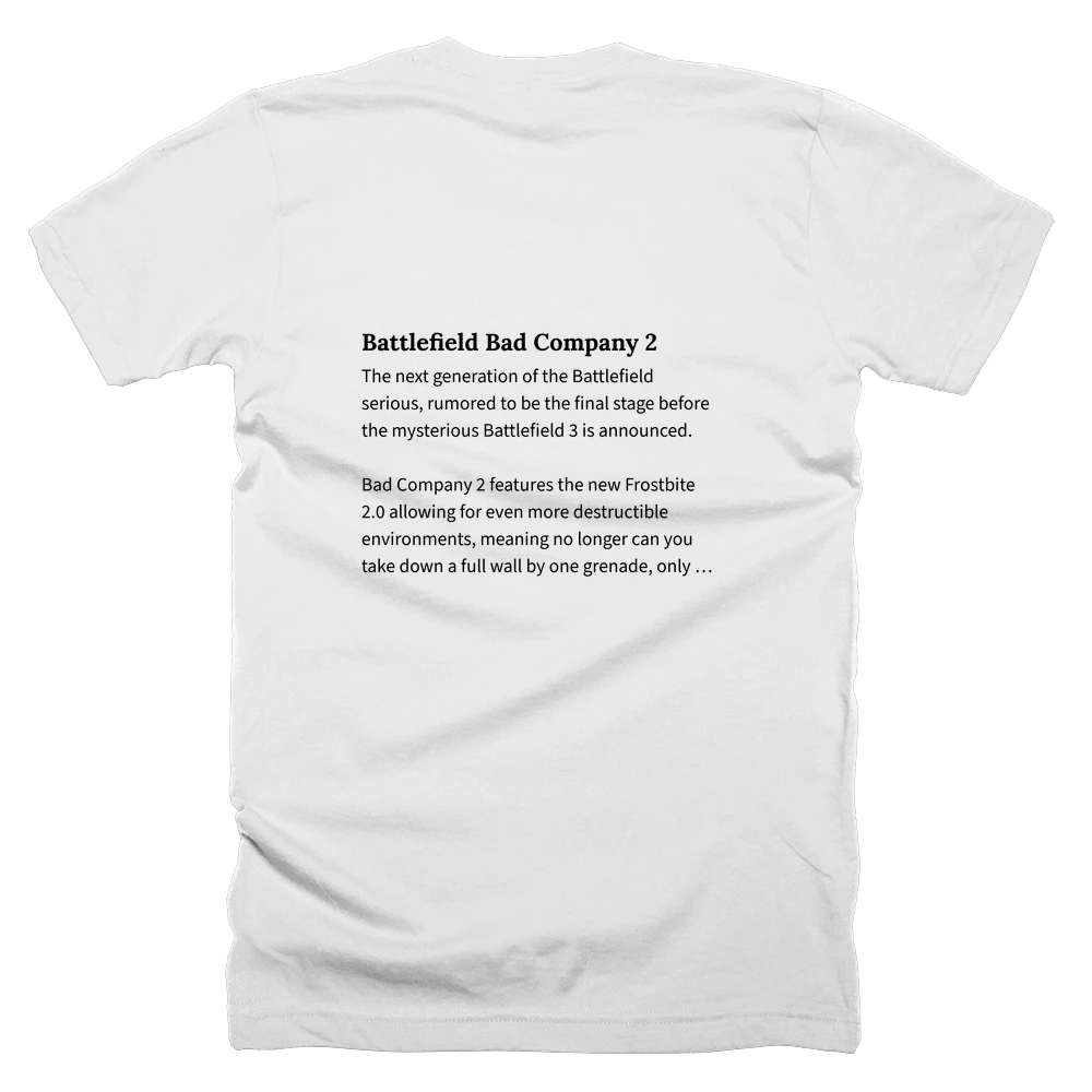 T-shirt with a definition of 'Battlefield Bad Company 2' printed on the back