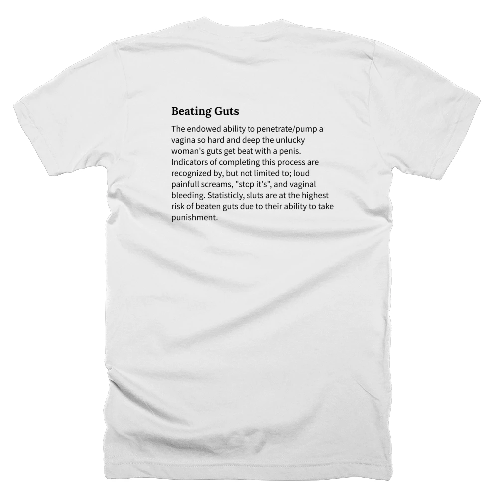 T-shirt with a definition of 'Beating Guts' printed on the back