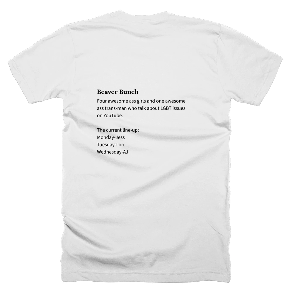 T-shirt with a definition of 'Beaver Bunch' printed on the back