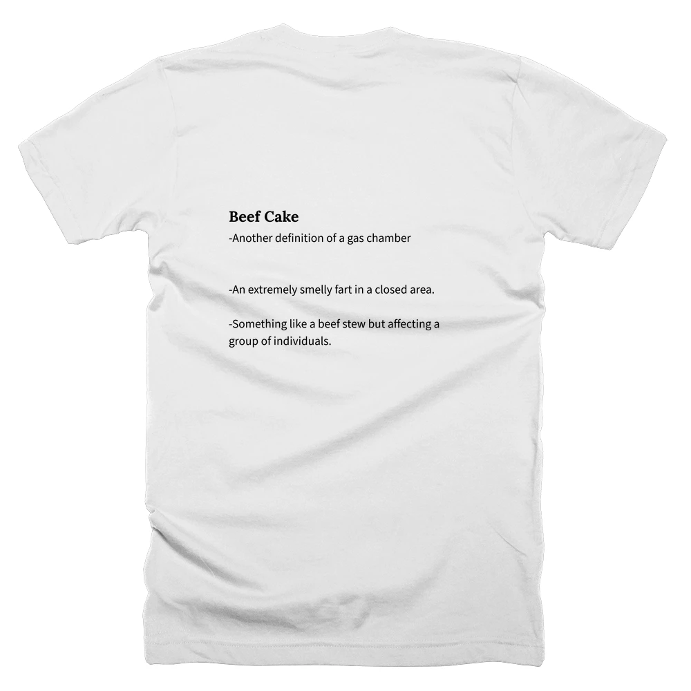 T-shirt with a definition of 'Beef Cake' printed on the back