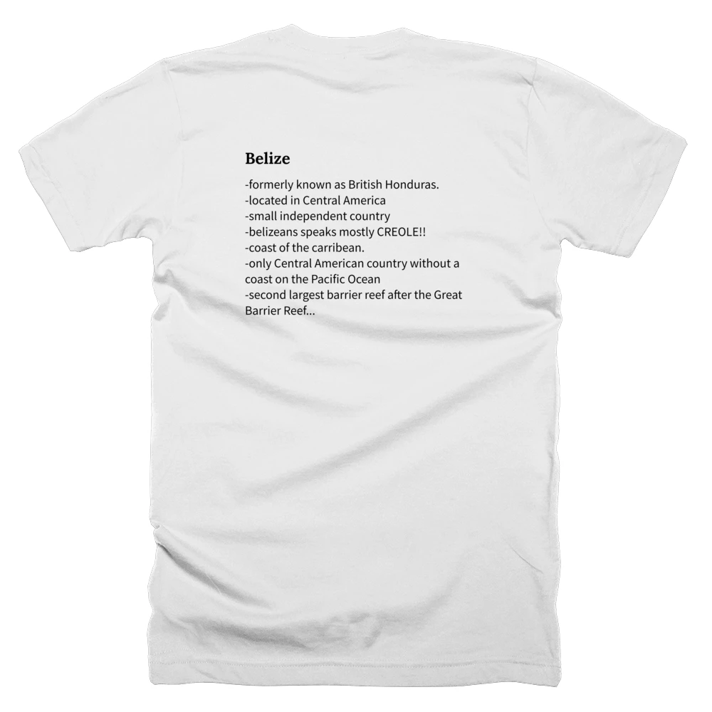T-shirt with a definition of 'Belize' printed on the back