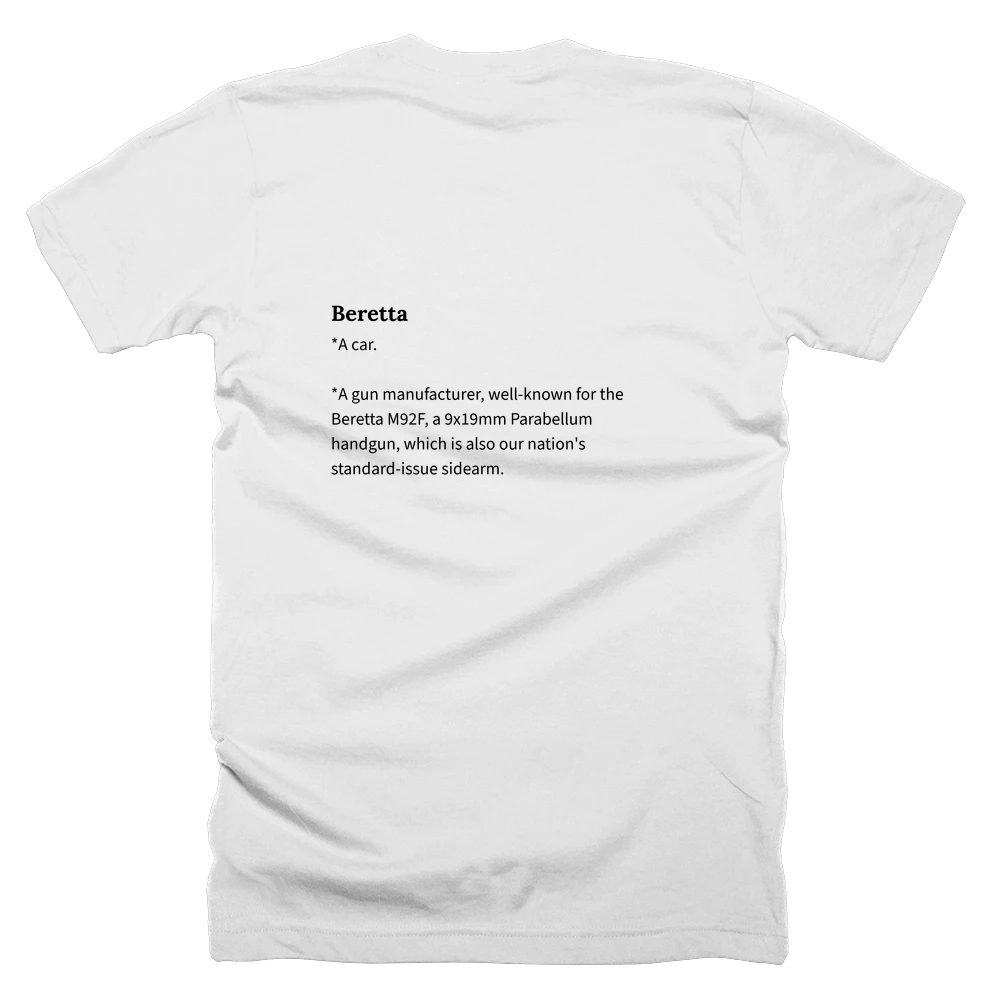 T-shirt with a definition of 'Beretta' printed on the back