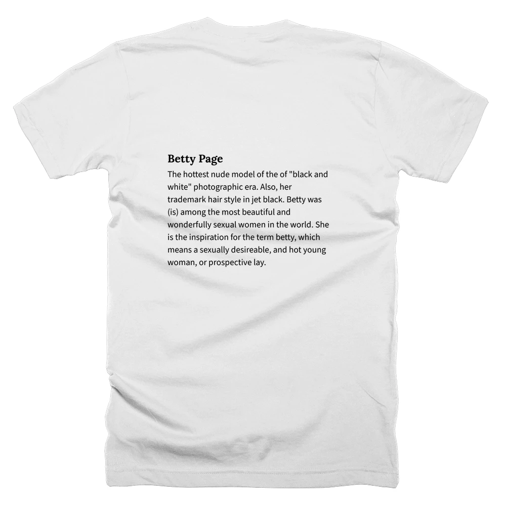 T-shirt with a definition of 'Betty Page' printed on the back