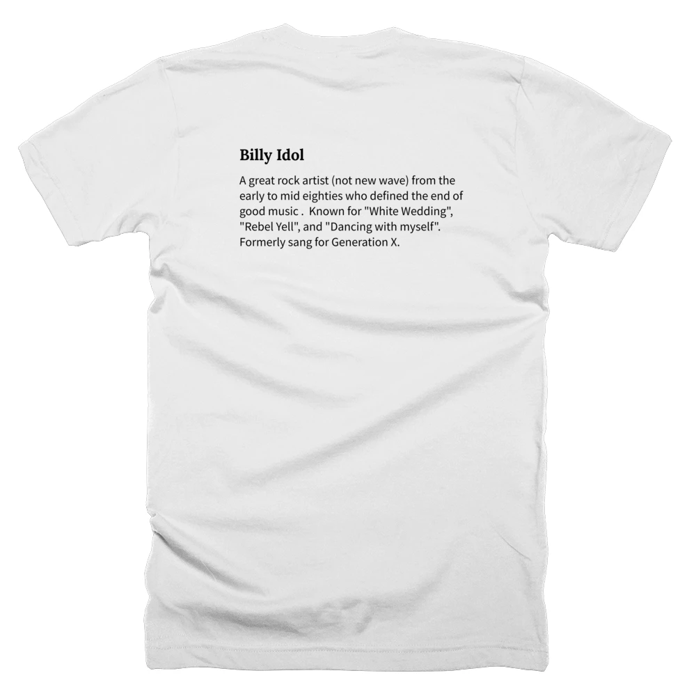 T-shirt with a definition of 'Billy Idol' printed on the back