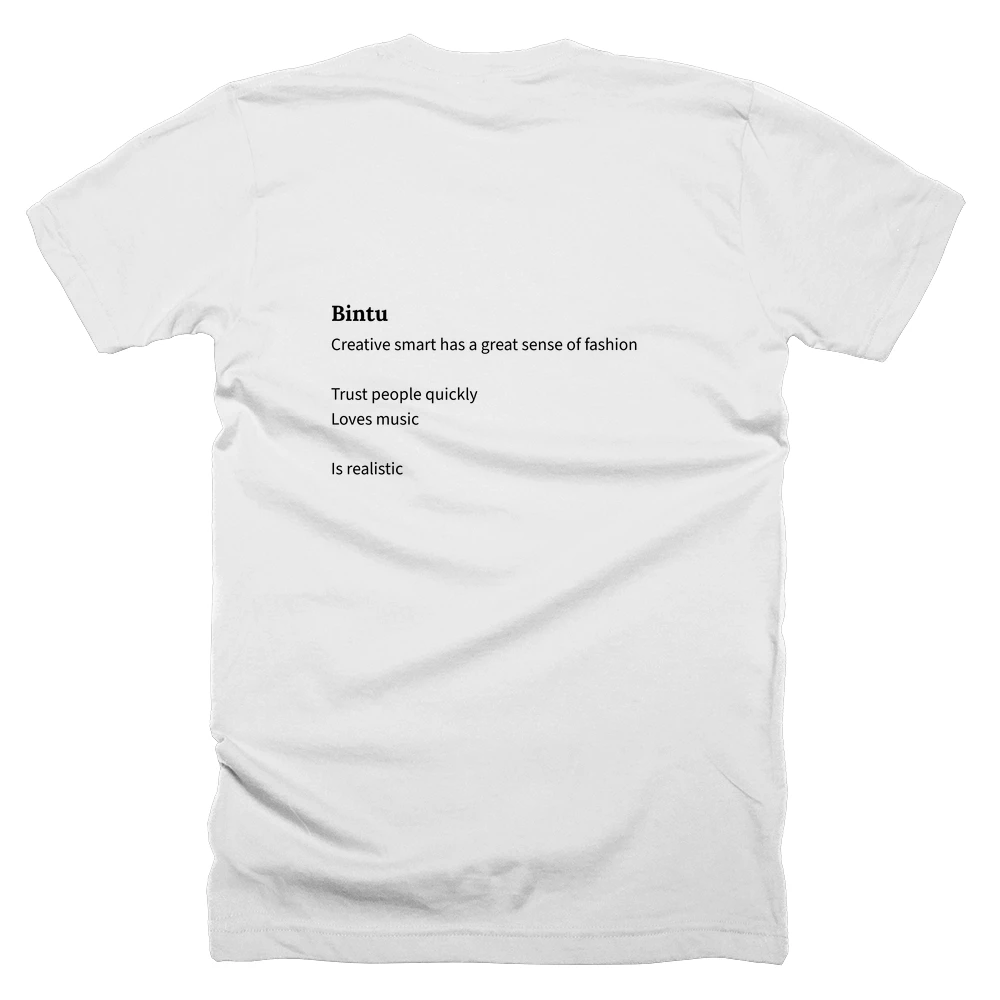 T-shirt with a definition of 'Bintu' printed on the back