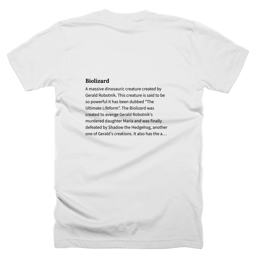 T-shirt with a definition of 'Biolizard' printed on the back