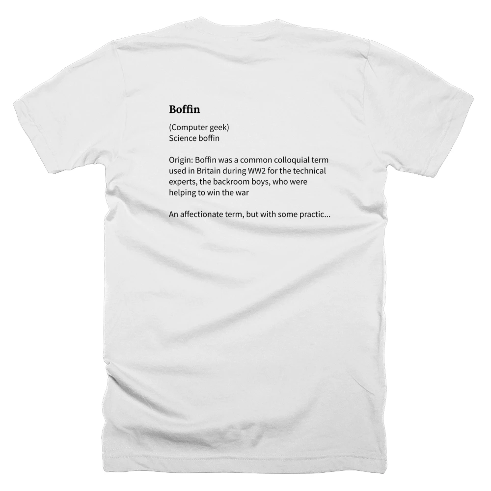 T-shirt with a definition of 'Boffin' printed on the back