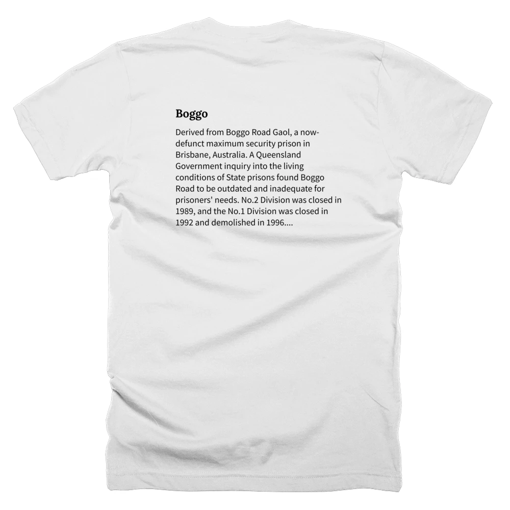 T-shirt with a definition of 'Boggo' printed on the back