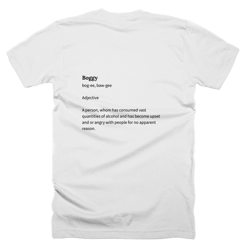 T-shirt with a definition of 'Boggy' printed on the back