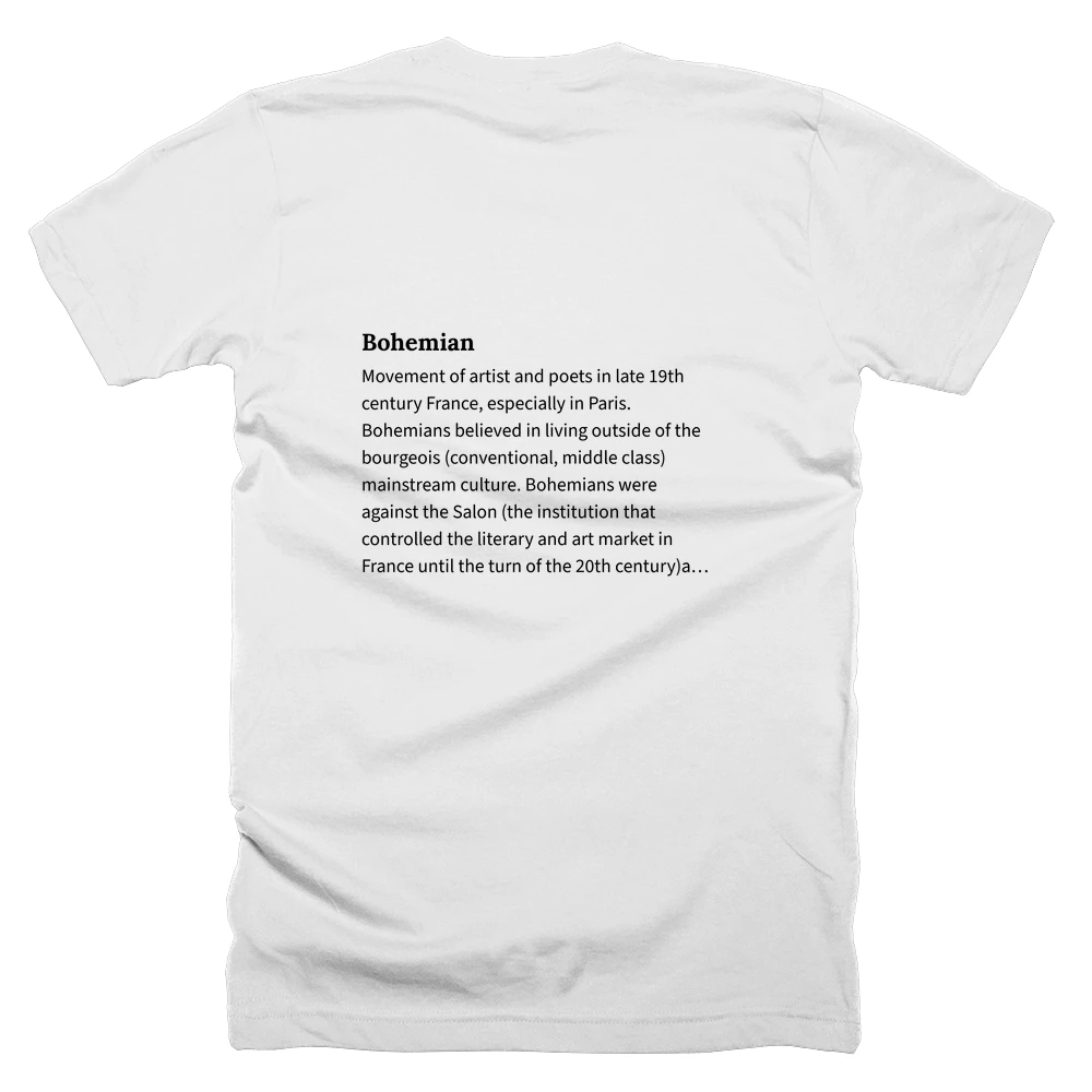 T-shirt with a definition of 'Bohemian' printed on the back